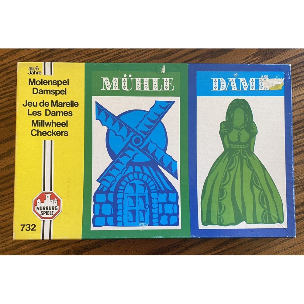 Vintage Millwheel Checkers Muhle Dame Double sided Boardgame Nurburg Spiele
